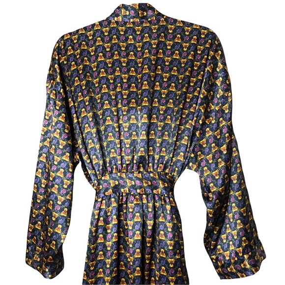 Versailles The Bay Vintage Satin Silky Bathrobe Robe Lingerie Lounge Teddy Bears - Picture 11 of 15